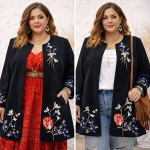 Tahari Black Blazer with Floral Embroidery